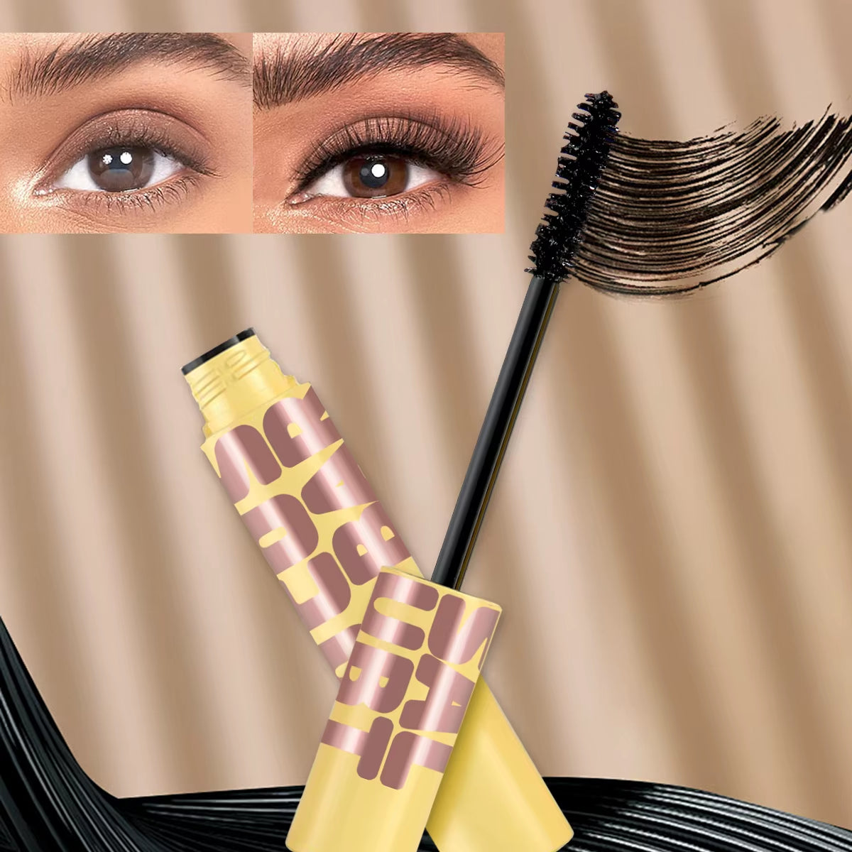 Curly Thick Waterproof Mascara, Anti-Smudge Curly Extended Style, Can Be Used in Combination, Must-Have Beauty Makeup